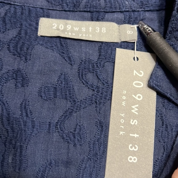 209 wst38 100% Linen Navy Blue Button Up Semi Sheer Tunic Top Sz 8 NWT - Picture 4 of 11